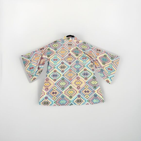 La Vie Style House Embroidered Multicolor Geometric Linen Blend Caftan One Size - Picture 5 of 5
